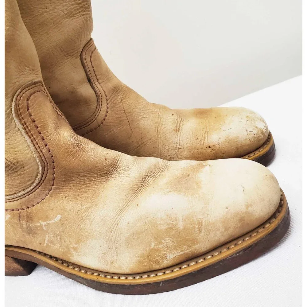 Vtg 1970's Men's Steel-Toe Engineer Rugged Workwear BONE COLOR Boots 7.5 D